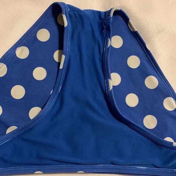 Blue and white polkadot size Medium bottom/Small top bikini swimsuit - Picture 3 of 7